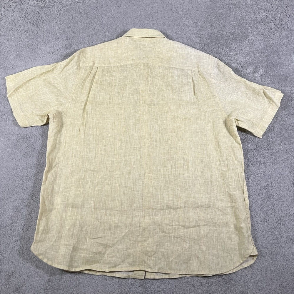 Nat Nast Shirt Mens Large Yellow Linen Button Up Short Sleeve Beach Preppy - Picture 10 of 12